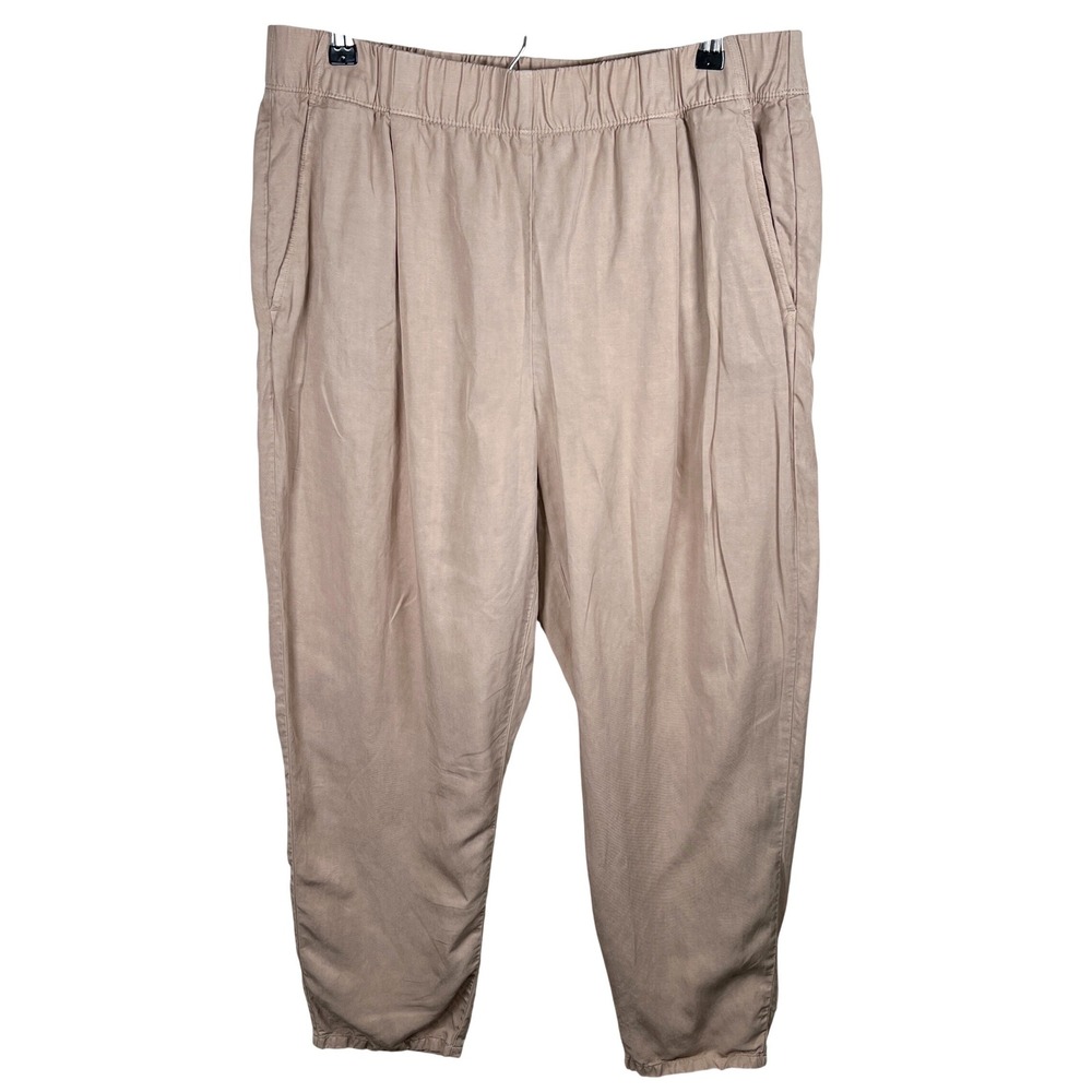 Eileen‎ Fisher Linen Blend Elastic Waist Pleated Tapered Pants Tan Size Large
